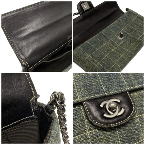 Auth CHANEL Chocolate Bar Navy Denim Leather Shoulder Bag - Picture 11 of 14